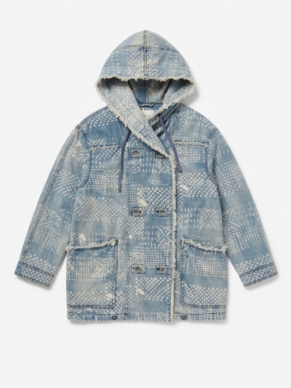 Free People Bleached Printed Hooded Denim Jacket
